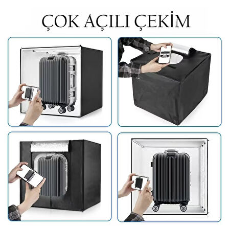 HpyTech 80x80x80 LED Işıklı Ürün Fotoğraf Çekim Kabini - Büyük Boy Stüdyo Çadırı