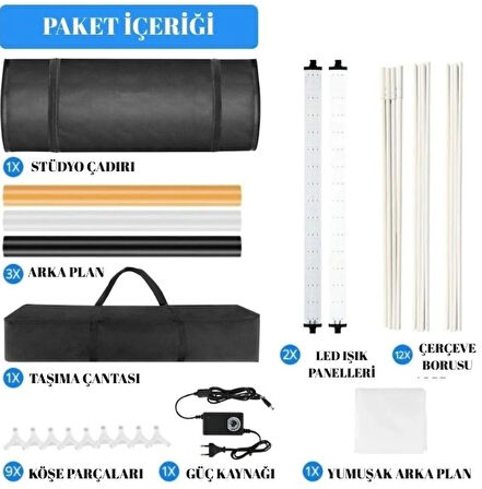 HpyTech 80x80x80 LED Işıklı Ürün Fotoğraf Çekim Kabini - Büyük Boy Stüdyo Çadırı