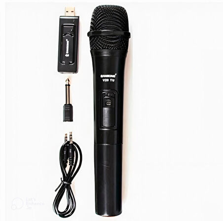 HpyTech Kablosuz El Mikrofonu + USB Alıcı , VHF 268.85/262.85MHz , Öğretmen, Karaoke ve Sunumlar İçin