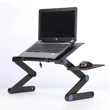 HpyTech Laptop Masası Katlanabilir | Çift Fanlı, Soğutucu Sistemli, Mouse Alanlı Taşınabilir Sehpa