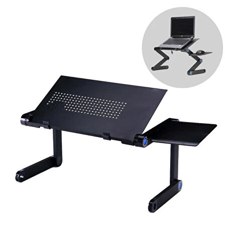 HpyTech Laptop Masası Katlanabilir | Çift Fanlı, Soğutucu Sistemli, Mouse Alanlı Taşınabilir Sehpa