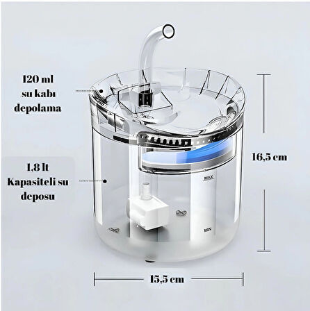HpyTech Otomatik Kedi Köpek Su Sebili 2L ,Hareket Sensörlü, Filtreli, Musluk Uçlu Akıllı Su İçme Çeşmesi