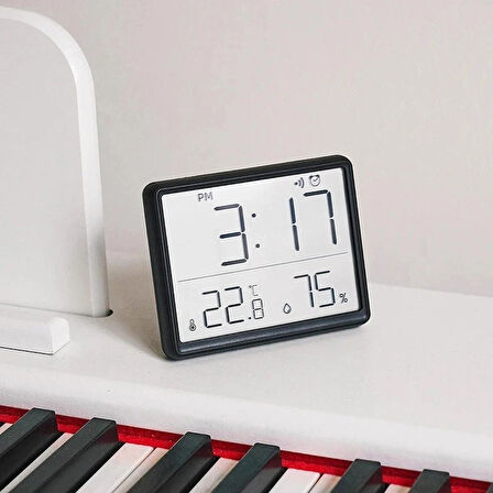 HpyTech Mıknatıslı Dijital Mini Saat  LCD Ekran, Sıcaklık ve Nem Göstergeli, Alarmlı
