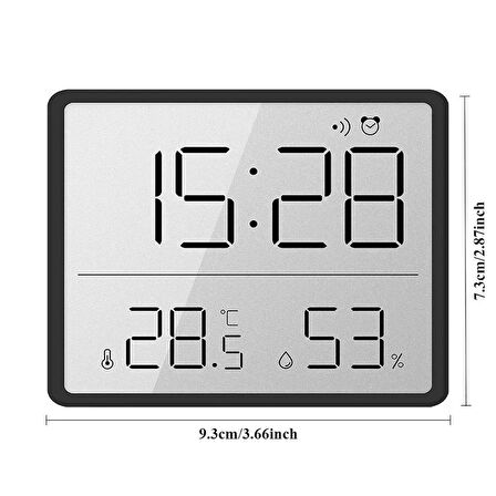HpyTech Mıknatıslı Dijital Mini Saat  LCD Ekran, Sıcaklık ve Nem Göstergeli, Alarmlı