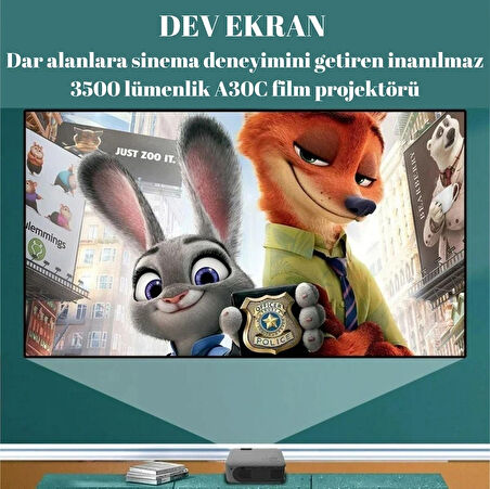 HpyTech A30 Mini Projeksiyon Cihazı Full HD 1080p WiFi Destekli – Kablosuz Telefon Yansıtma