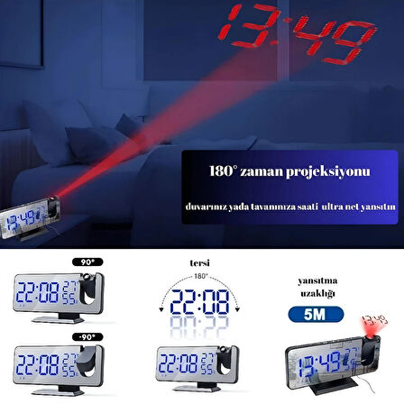 HpyTech LED Dijital Projeksiyonlu Saat  Masaüstü Elektronik Saat  USB'li FM Radyolu Projeksiyonlu Masa Saati  2 Alarm, Erteleme Fonksiyon,4 Parlaklık Mod