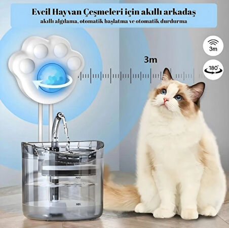 HpyTech Kedi Su Sebili Hareket Sensörü  3 Metreye Kadar Otomatik Algılama USB Girişli