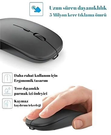 HpyTech Sessiz Bluetooth Kablosuz Mouse  Çift Modlu – Şarjlı – Ofis & Laptop Uyumlu