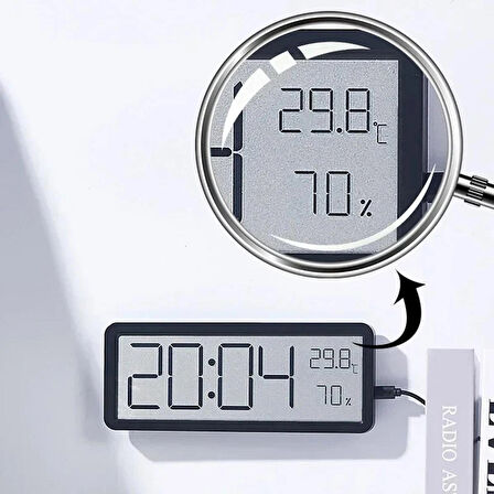 HpyTech Dijital Masa ve Duvar Saati  Termometre & Nem Göstergeli LCD Saat  Büyük Ekranlı, Sessiz
