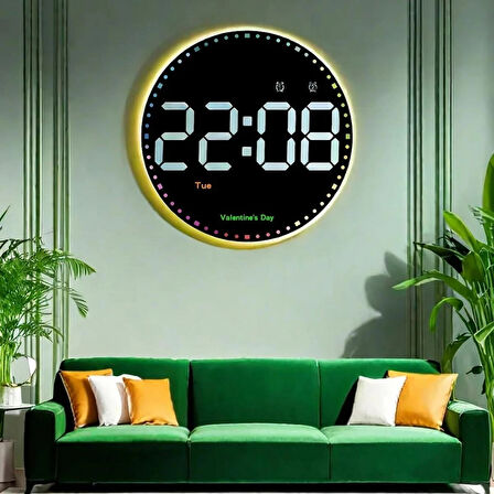 HpyTech 10 İnç Yuvarlak LED Dijital Duvar Saati Uzaktan Kumandalı 10 Kademe Parlaklık Alarm Özellikli