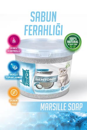 Marsilya Sabunlu Bentonit Kedi Kumu 5 Lt – İnce Taneli, Güçlü Topaklanan, Ferah Koku