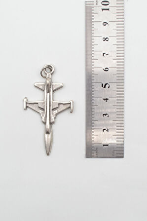 Modern F-5 Tiger Uçak Kolye - Düz Ezme İthal Zincirli Unisex Gümüş Kaplama - 60 cm