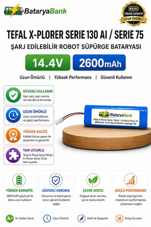 BataryaBank Tefal X-Plorer Serie 130 AI / X-Plorer Serie 75 Uyumlu Robot Süpürge Bataryası 14.4V 2600mAh Li-ion