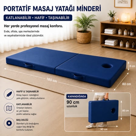 Masaj Yatağı Portatif Katlanabilir Masaj Yatağı Minderi 8 cm Sünger  180x80 cm