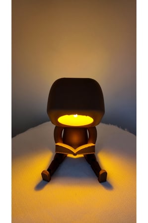 3D Home Aksesuar Dekoratif Işıklı Sevimli Kitap Okuyan Biblo Led Tealight Gece Lambası