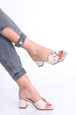 Aisha Bej Mat Deri Topuklu Terlik