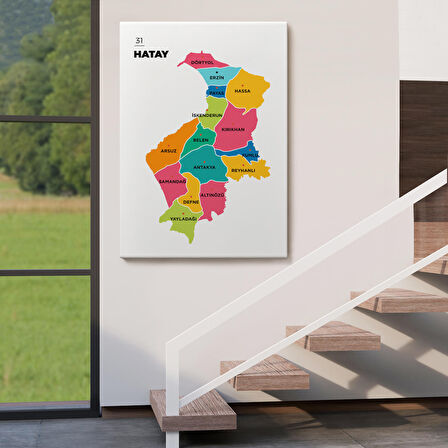 Harita Sepeti Hatay İli ve İlçeler Haritası Dekoratif Kanvas Tablo 1354