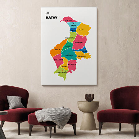 Harita Sepeti Hatay İli ve İlçeler Haritası Dekoratif Kanvas Tablo 1354