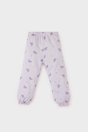 Kız Bebek Pijama Takımı Penye Kelebek Desenli Uzun Kollu Üst Beli Lastikli Uzun Alt