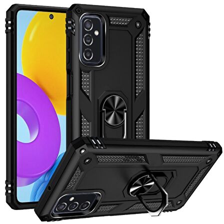 Smcase Samsung Galaxy M52 5G Kılıf Vega Yüzüklü Tank Silikon  Nano Ekran Koruyucu