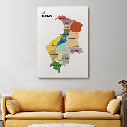 Harita Sepeti Hatay İli ve İlçeler Haritası Dekoratif Kanvas Tablo 1355