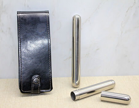 Deri Kılıflı İkili Paslanmaz Çelik Puro Tüpü