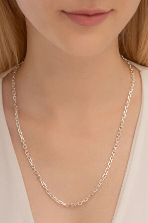 Kadın Gümüş Kolye - 3.5mm Forse Model 925 Ayar kadın Gümüş Kolye Zincir