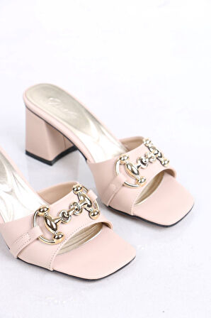 Drew Bej Mat Deri Topuklu Terlik