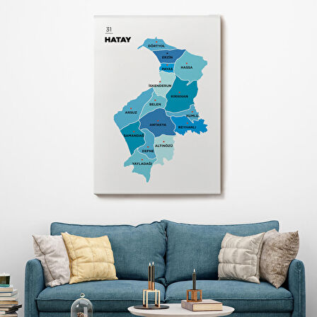 Harita Sepeti Hatay İli ve İlçeler Haritası Dekoratif Kanvas Tablo 1356