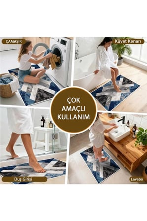 2 li Banyo Paspası, Yumuşak Banyo Halısı, Kaymaz Tabanlı, Yıkanabilir - 60x100 - 50 x60