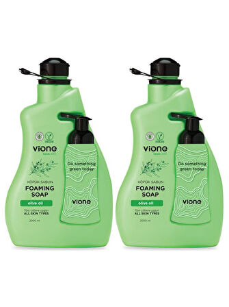 vione 2 Adet Köpük Sabun El ve Yüz İçin Doğal Zeytinyağlı 2 lt (Köpük Yapıcı Sabunluk Hediyeli)
