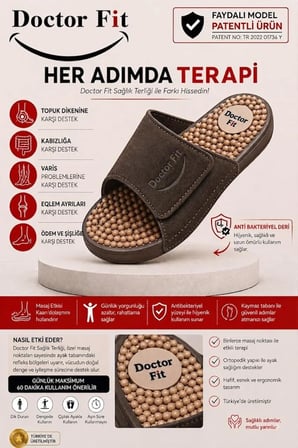 Doctor Fit 45 Numara Unisex Refleksoloji Rahatlatıcı,Akapunktur Masaj Terliği Antibakteriyel Deri Kahverengi 