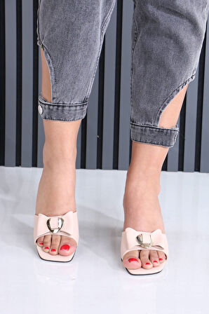 Ellery Bej Mat Deri Topuklu Terlik