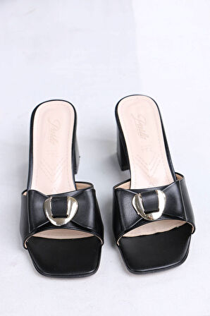 Ellery Siyah Mat Deri Topuklu Terlik