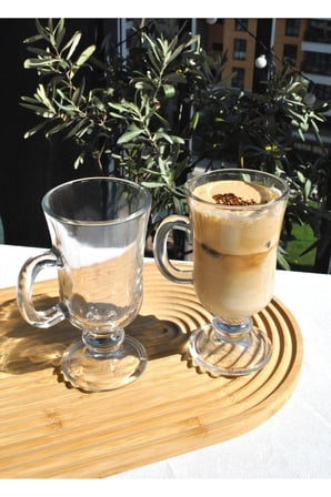 2 Adet Ayaklı Cam Kahve Bardağı Kulplu Sunum Bardak 230 ml