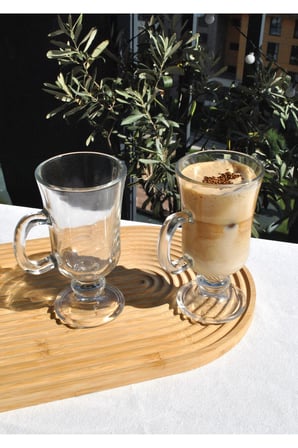 2 Adet Ayaklı Cam Kahve Bardağı Kulplu Sunum Bardak 230 ml