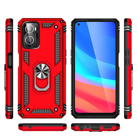 Gpack Oppo A76 Kılıf Vega Sert Silikon Tank Standlı Yüzüklü Mıknatıslı 