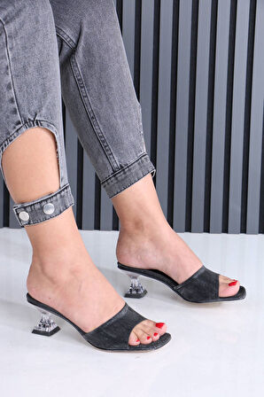 Chester Siyah Şeffaf Topuklu Terlik