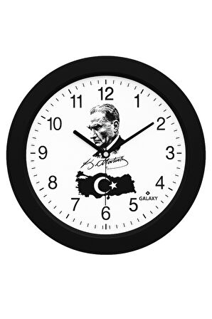 Kabartma Atatürk ve Bayraklı Baskılı Sessiz Duvar Saati