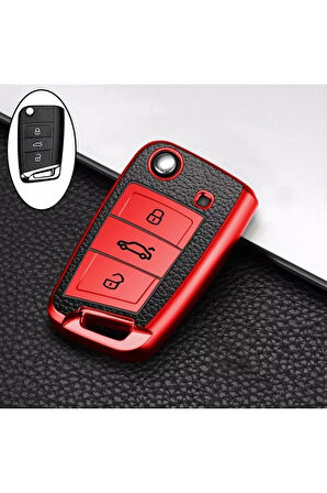 Skoda Karoq Süperlüx Anahtar Kılıfı Kırmızı Renk