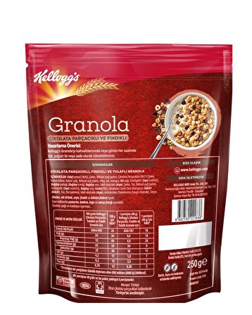 Kellogg's Çikolata Parçacıklı ve Fındıklı Granola 250 Gr,%44 Yulaf,Lif Kaynağı,Kahvaltılık Gevrek