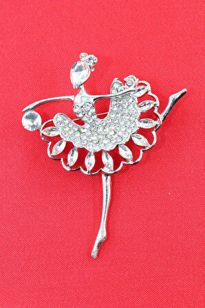 Gümüş Renk Balerin Broş. Kadın Yaka Iğnesi Broş. Balerin Elmas Taşlı Broş. Kadın Broş. Gümüş Broş