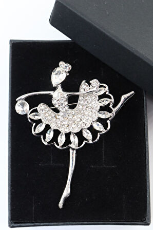 Gümüş Renk Balerin Broş. Kadın Yaka Iğnesi Broş. Balerin Elmas Taşlı Broş. Kadın Broş. Gümüş Broş