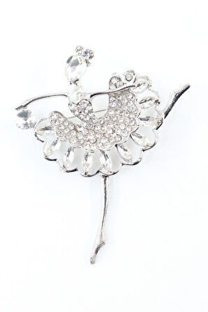 Gümüş Renk Balerin Broş. Kadın Yaka Iğnesi Broş. Balerin Elmas Taşlı Broş. Kadın Broş. Gümüş Broş