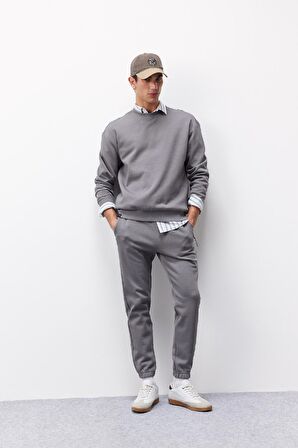DeFacto Boxy Fit Bisiklet Yaka Basic Düz Pike Sweatshirt E1519AX25SPGR206