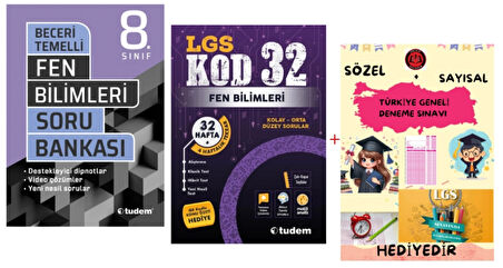 TUDEM YAYINLARI LGS FEN BİLİMLERİ BECERİ TEMELLİ SORU BANKASI - FEN BİLİMLERİ KOD 32 DENEME - HEDİYE