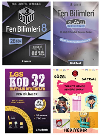TUDEM YAYINLARI LGS FEN BİLİMLERİ 3 BOYUT BECERİ TEMELLİ SORU BANKASI - FEN BİLİMLERİ KLAVUZ DENEME - FEN BİLİMLERİ KOD 32 HAFTALIK DENEME - HEDİYE