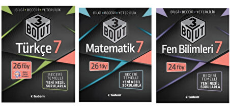 TUDEM YAYINLARI 7.SINIF 3 BOYUT TÜRKÇE - MATEMATİK - FEN BİLİMLERİ  BECERİ TEMELLİ SORU BANKASI