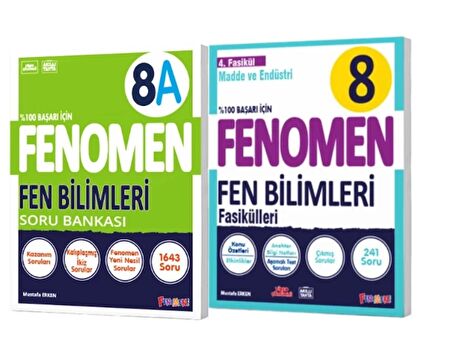 FENOMEN YAYINLARI 8. SINIF Fen Bilimleri A Soru Bankası + Fen Bilimleri 4. Fasikül (Madde Ve Endüstri) (2 KİTAP)