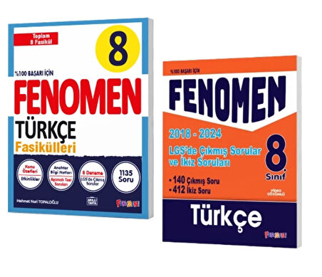 FENOMEN YAYINLARI 8. SINIF TÜRKÇE Fasikül Seti (1-2-3-4-5-6-7-8. Sayılar) + Çıkmış Sorular Ve İkiz Soruları (2018-2024)